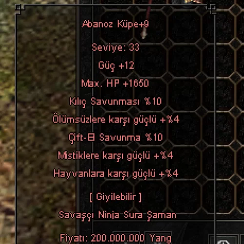  +9 ABANOZ KÜPE 10 KILIÇ 10 ÇİFTEL